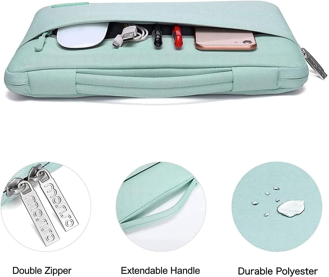 MOSISO Compatible with MacBook Air 13 inch Case 2025 2024 2023 2022 M4 A3240 M3 A3113 M2 A2681, Hard Shell&Sleeve Bag&Keyboard Skin&Webcam Cover&Screen Film for MacBook Air 13.6 inch, Mint Green