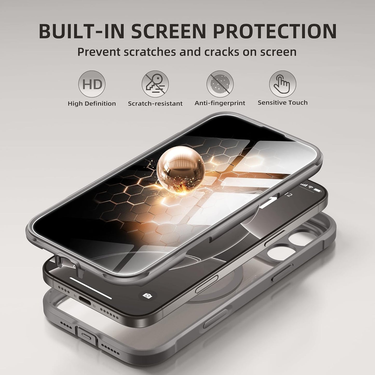 BERFY Magnetic for iPhone 16 Pro Max Case, Compatible with MagSafe, Built-in Privacy Screen Protector and Upgraded Camera Protection, Anti-Spy Full Body Shockproof Phone Case for 16 Pro Max, Dark Grey