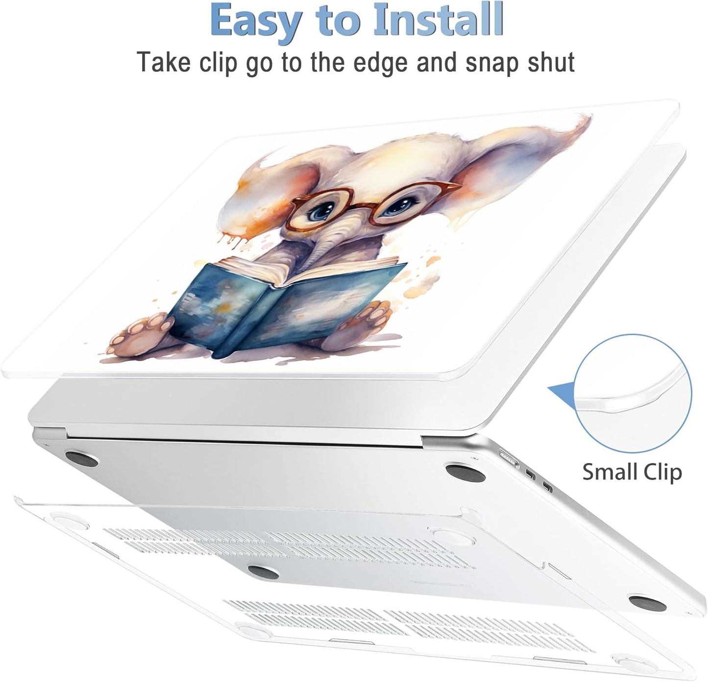 Mektron Compatible with M4 MacBook Air 15 inch Case 2025 A3241 2024 2023 M3 A3114 A2941 M2 Liquid Retina Display Touch ID, Plastic Hard Case & Keyboard Skin & Screen Protector - Cute Elephant C342