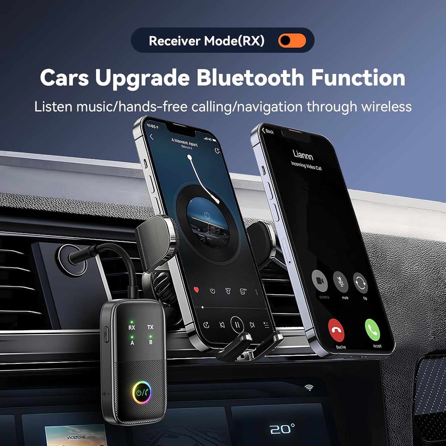 A5 Pro Bluetooth Transmitter Receiver,2-in-1 Airplane Bluetooth Adapter for Airplanes,TVs,Gyms,Supports Connecting 2 AirPods/Headphones,Low Latency and HD for Car/Home Stereo