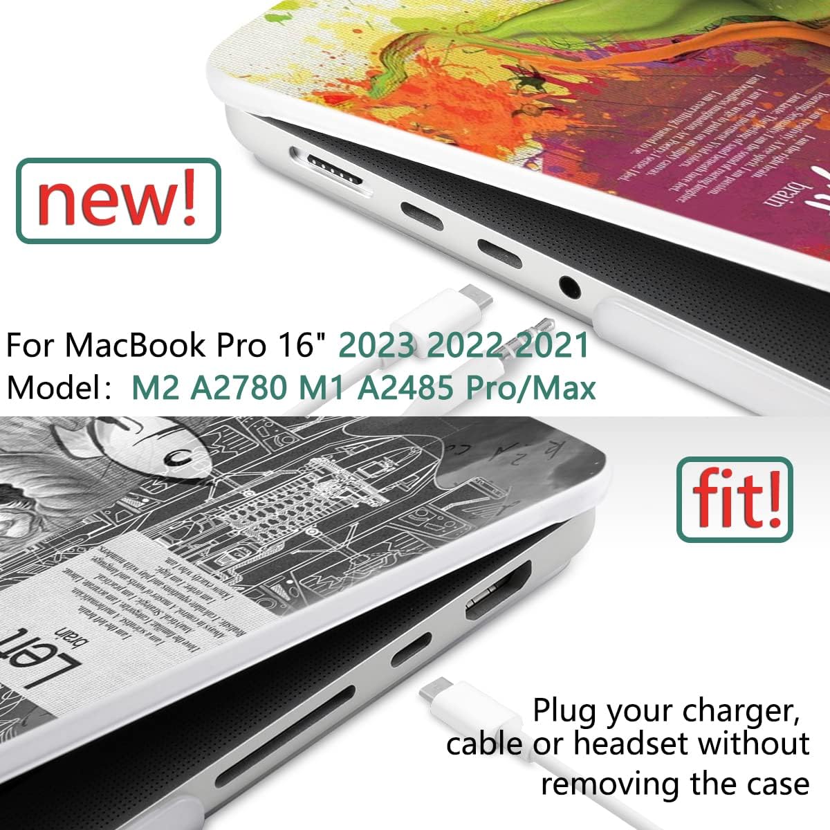 DONGKE for M4 MacBook Pro 16 Inch Case 2024 2023 2021 A3403 A3186 M3 A2991 M2 A2780 M1 A2485 Pro/Max Chip, Plastic Hard Shell Case & Keyboard Cover for Mac Pro 16 with Touch ID, Right & Left Brain