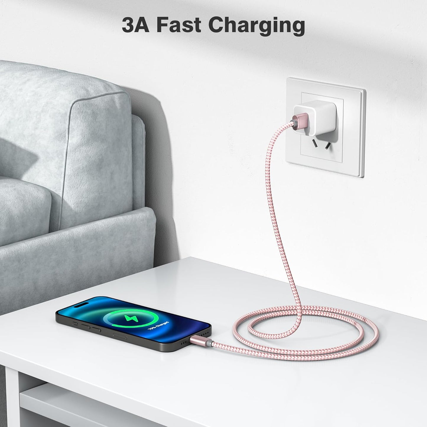 Elebase USB Type C Charging Cable 1.5/3.3/6.6FT 3 Pack,USBC Car Charger Cord for iPhone 16 15 Plus Pro Max 2,Airpods 4,Samsung Galaxy S24 S23 Plus Ultra Note 10 20 S10 S10E,Tab A7,A54 A53 A52,Z Flip