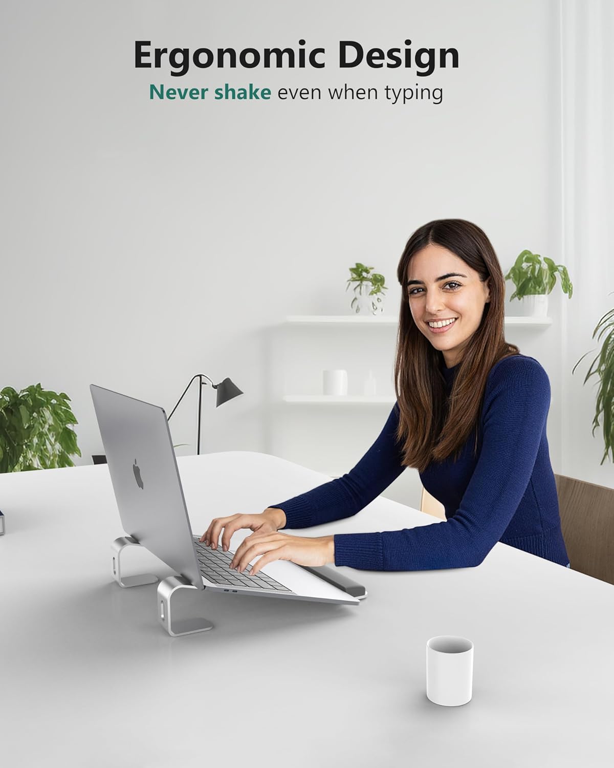 Aluminum Laptop Stand, Notebook Stand with Wrist Rest, Ergonomic Detachable Laptop Mount, Computer Stand Compatible with 10-17'' All Laptops Such as MacBook Air Pro/HP/Dell/Lenovo, Silver