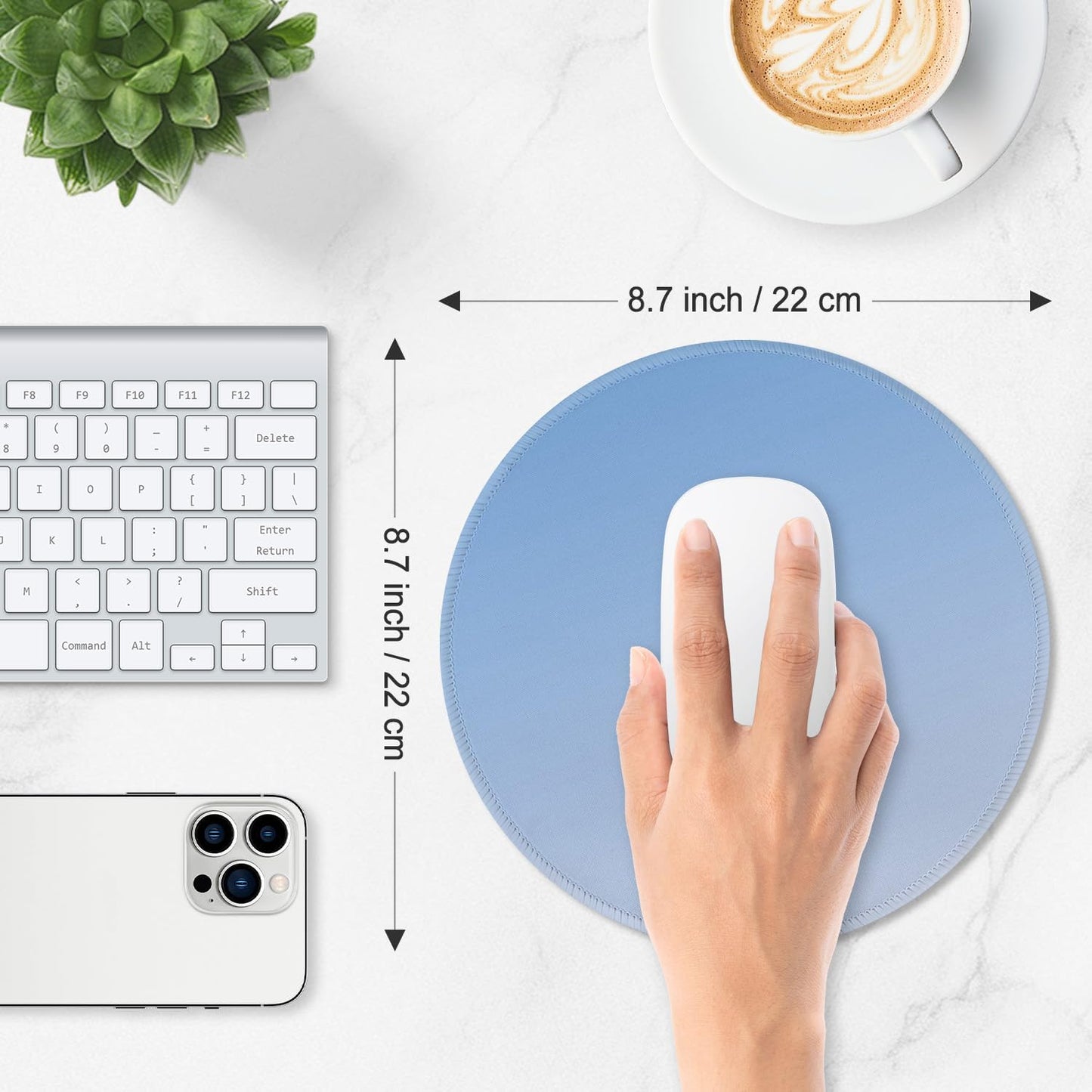 ITNRSIIET Mouse Pad Non-Slip Rubber Base Smooth Surface Stitched Edges Waterproof Durable Compatible with All Mice for Office & Gaming, Desk Accessory, Diameter 8.7 inch, Azure Gradient