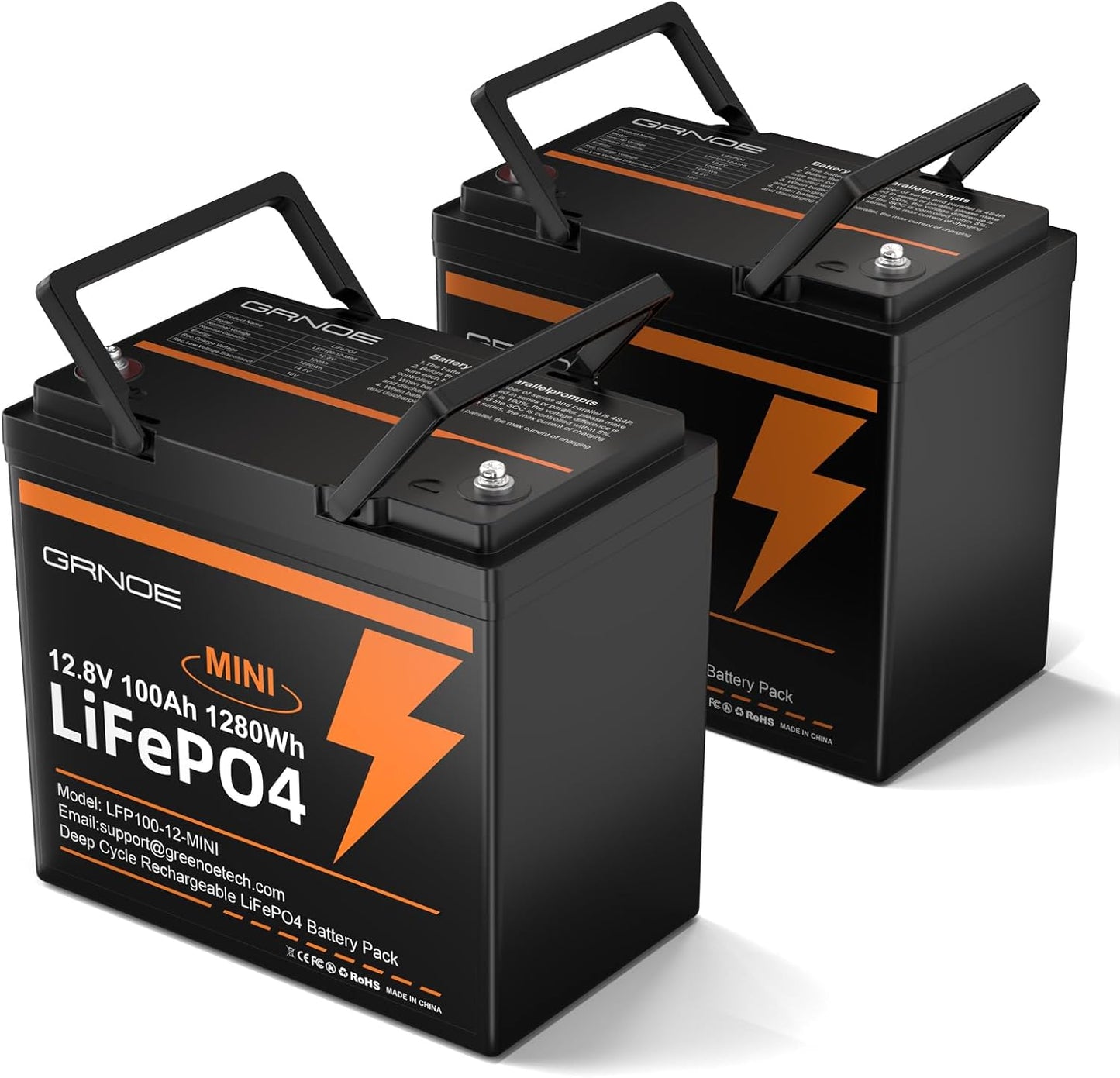2 Pack 12V 100Ah Mini LiFePO4 Lithium Battery,1280Wh Lithium Battery with 15000 Cycles,Built-in EV GradeA+ Cell,100A BMS,Low-Temperature Protection -Ideal for Trolling Motors,RVs,Off Grid