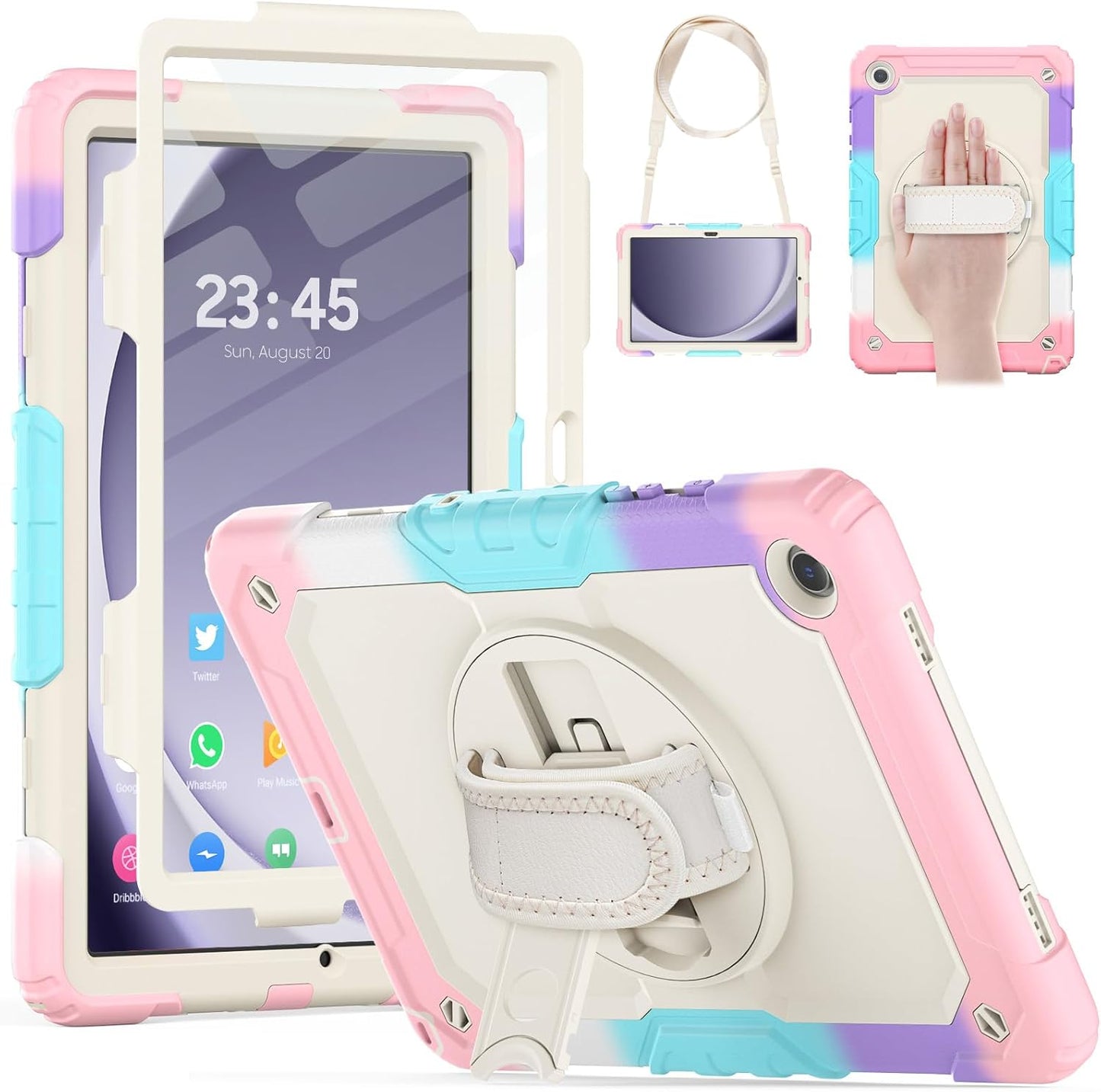 HXCASEAC Case for Samsung Galaxy Tab A9+ Plus 11 Inch, Protective with Screen Protector/Hand Strap/Pen Holder, Sturdy Shockproof Galaxy A9 Plus Tablet Case 2023 SM-X210/X216/X218 - Pink