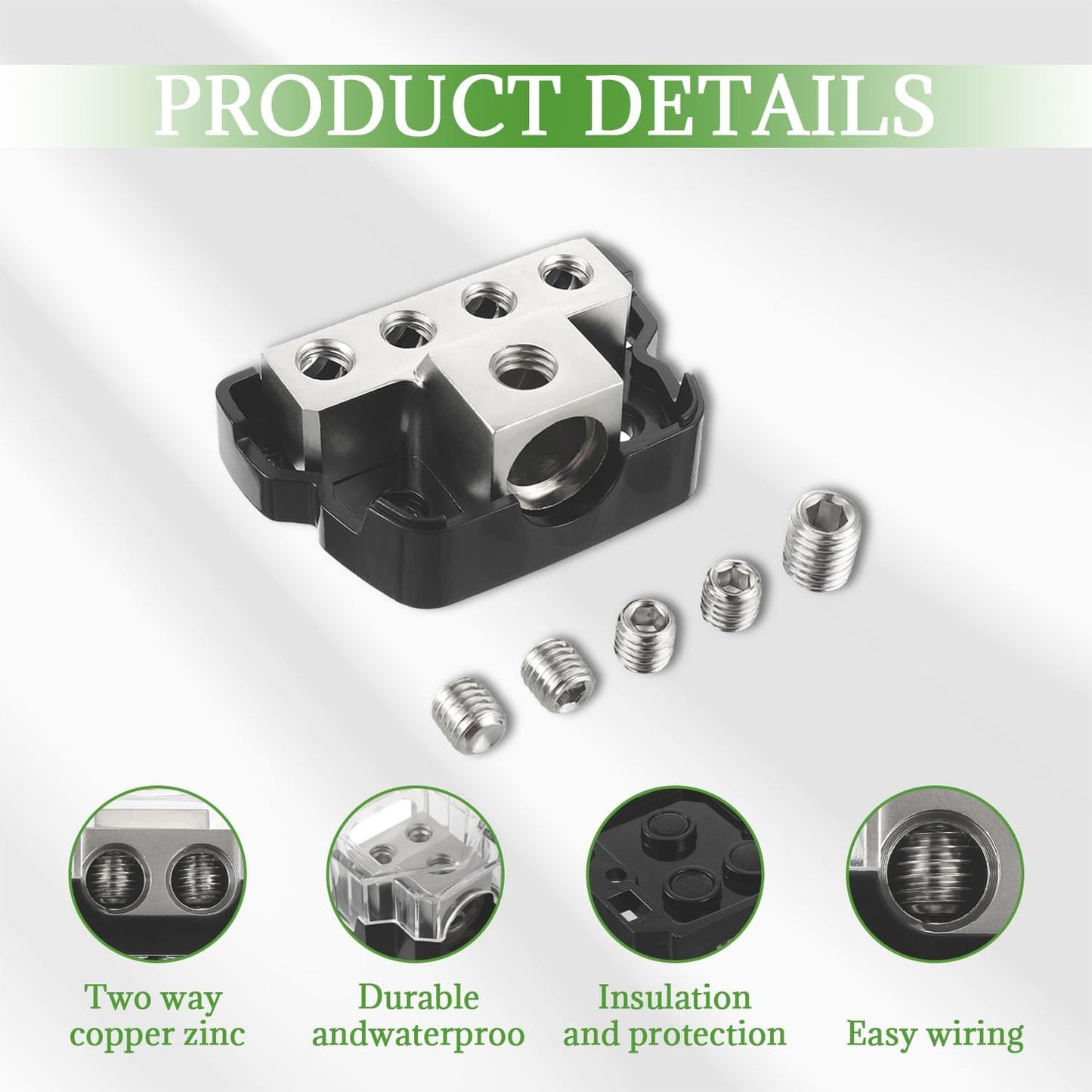 BOJACK 4 Way Power Distribution Connecting Block 1x0/2/4 Gauge Input 2x4/8 Gauge Output Power Distribution Block for Car Amplifier Audio Splitter