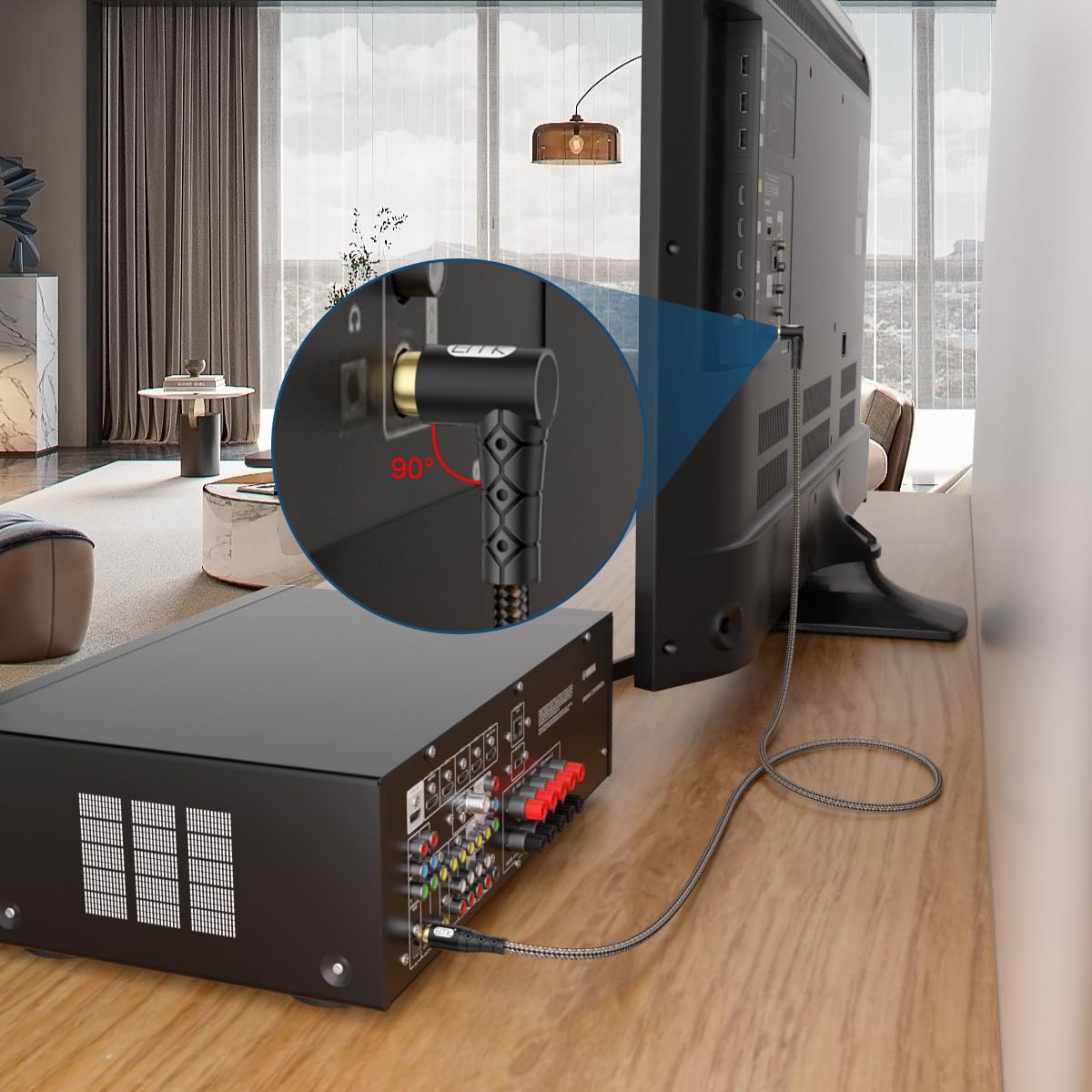 EMK 90 Degree RCA Subwoofer Cable 24K Gold-Plated Connector Nylon Braided Double Shielded – Support Digital & Analog Signals for Amplifier, Home Theater, Hi-Fi System,Subwoofer Black/30ft/10m