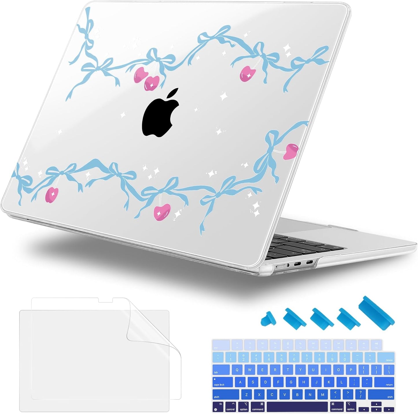 Case for MacBook Air 15 Inch 2025 2024 2023 Release M4 A3241 M3 A3114 M2 A2941, Hard Shell with Screen Protector & Keyboard Cover, Compatible with Touch ID, Cherry Bow