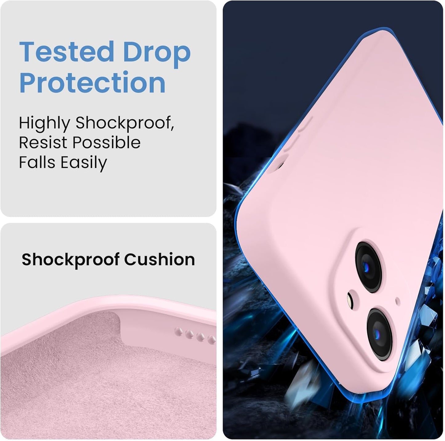 FireNova Designed for iPhone 14 Case, Silicone Upgraded [Camera Protection] Phone Case with [2 Screen Protectors], Soft Anti-Scratch Microfiber Lining Inside, 6.1 inch, Chalk Pink