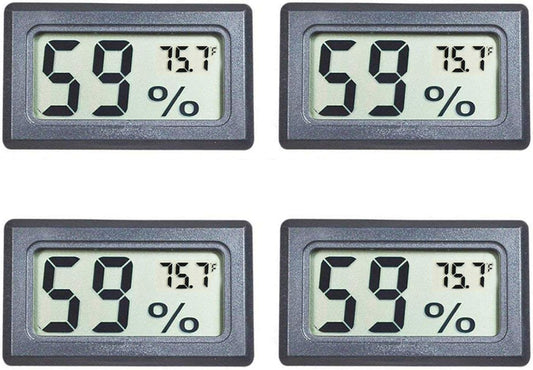 4-Pack Mini Digital Temperature Humidity Meters Gauge Indoor Thermometer Hygrometer LCD Display Fahrenheit (℉) for Reptile Tank,Jars,Guitar Case,Greenhouse, Garden, Cellar, Fridge, Closet