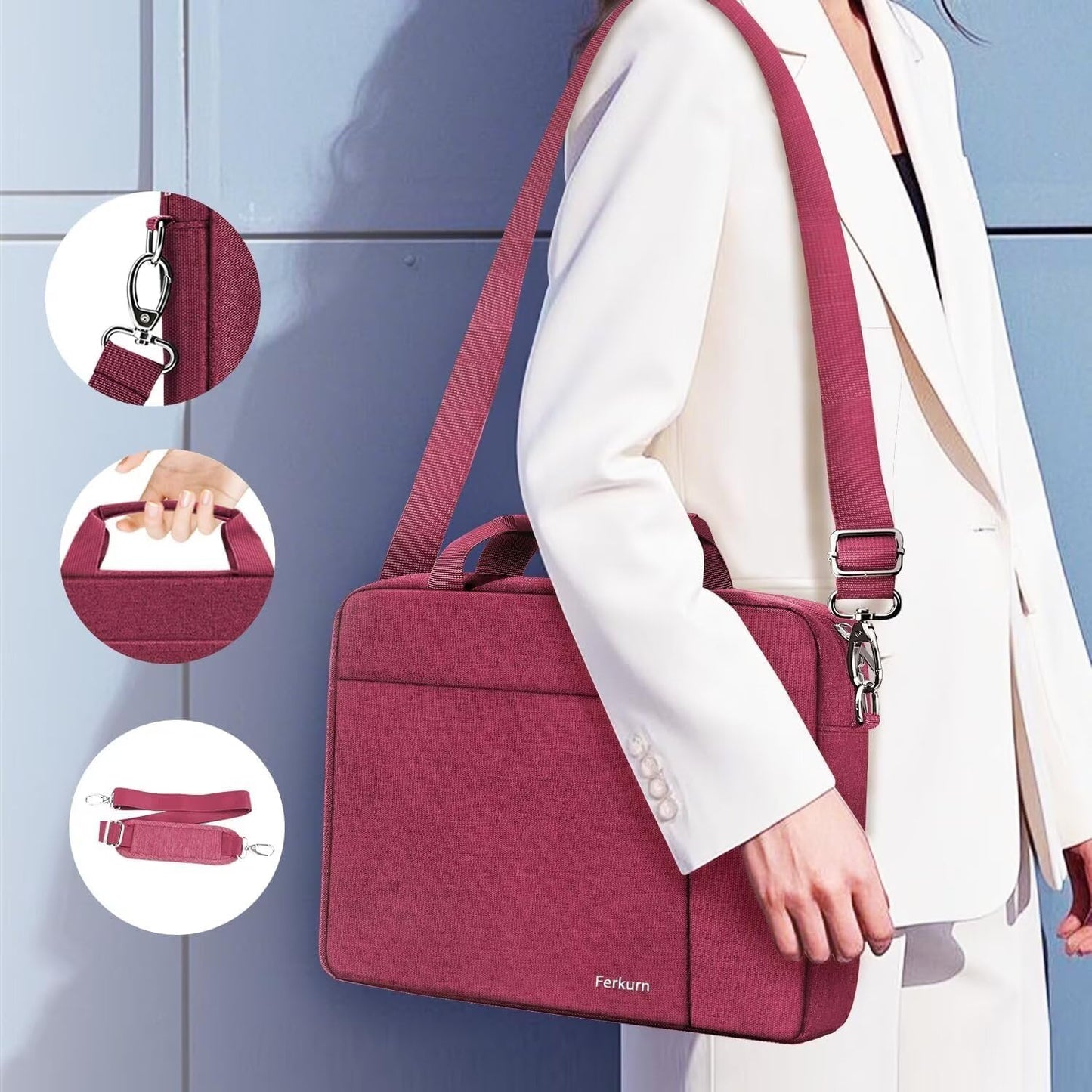 Ferkurn Laptop Bag Case for Women Men Computer Bag Compatible with HP Envy Pavilion Omen/LG Gram/MSI/Dell Inspiron XPS/Lenovo/Acer, Shoulder Strap Carrying Messenger Briefcase, Red, 15.6 16 Inch