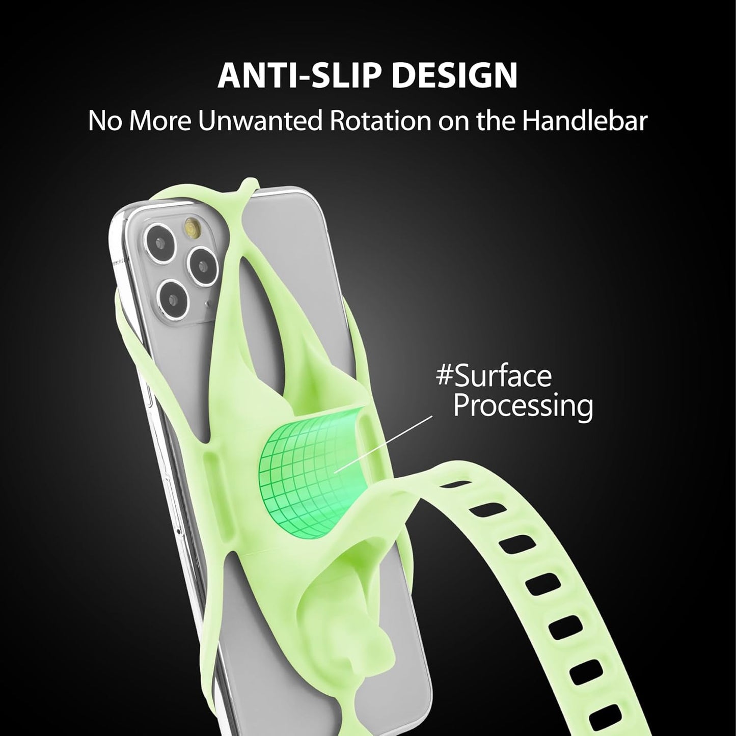 BONE Bike Tie 4, Bike Cell Phone Mount for Handlebar, Scratch-Free Silicone Holder with Anti-Slip Design, Universal Cycling Phone Holder Compatible with Most Smartphones (Luminous - Handlebar)