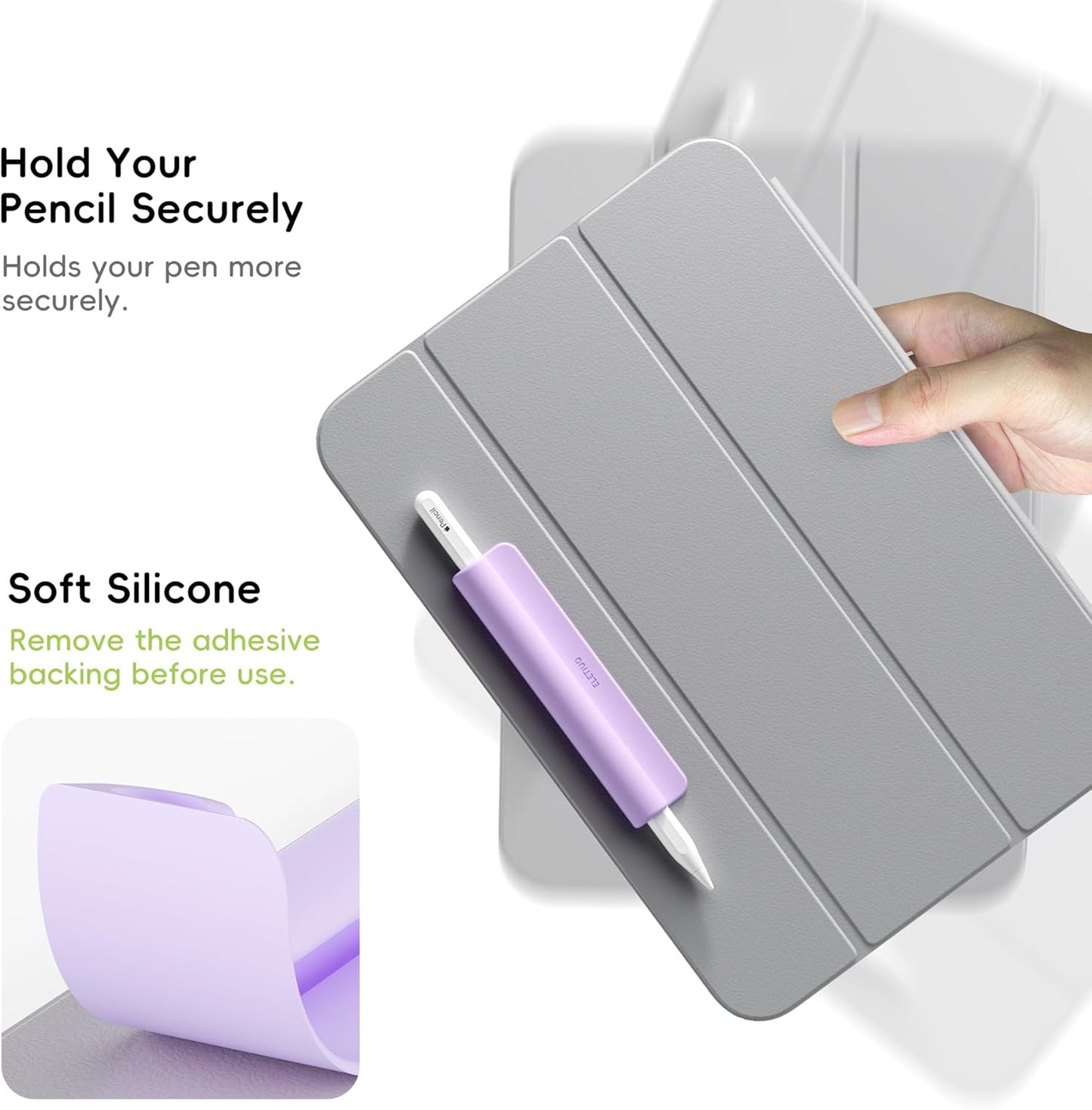 ELETIUO Silicone Pencil Holder Sleeve,Compatible with Apple Pencil (USB-C),Apple Pencil 1st/ 2nd Generation,Strong Adhesive Sticky Attached to iPad Case for Stylus Pens,Purple