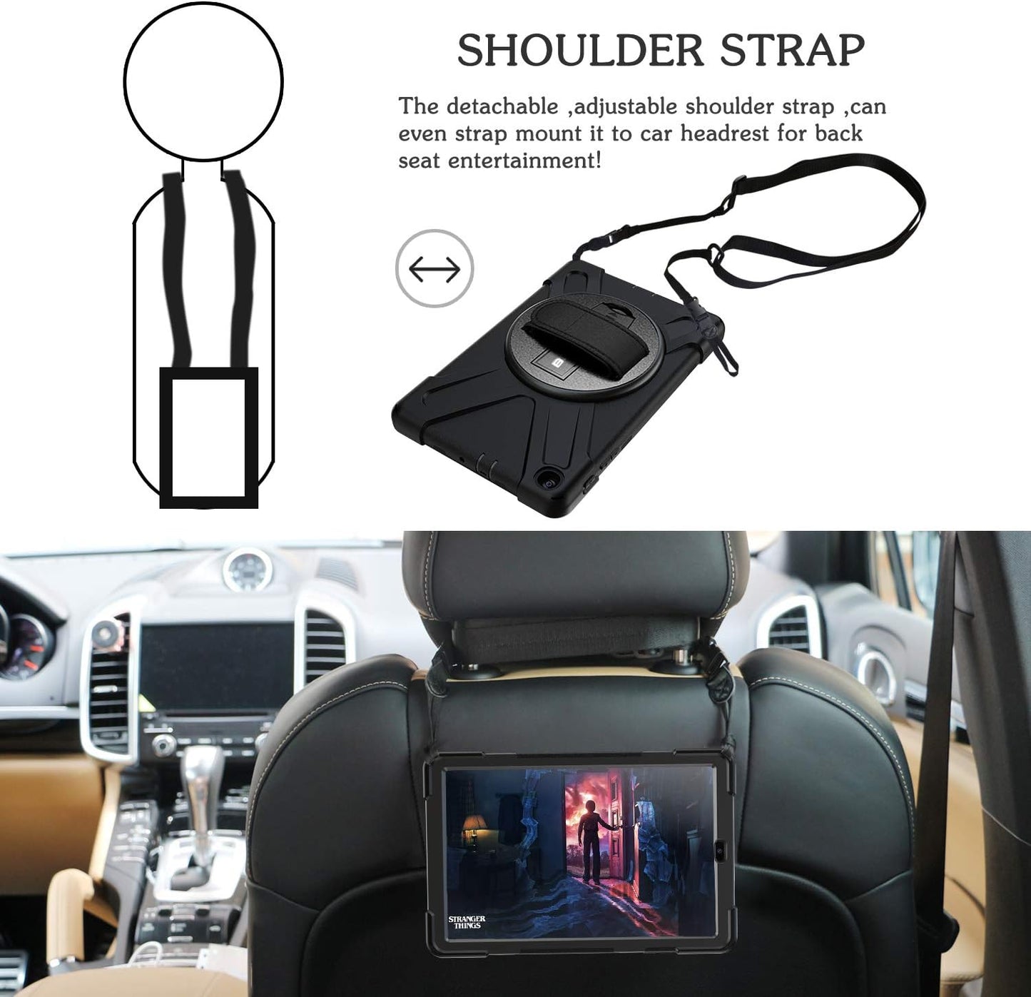 BRAECN for Galaxy Tab A 10.1 2019 Case, Heavy Duty Shockproof Rugged Case with 360 Degree Rotating Hand Strap/Stand and Shoulder Strap for Samsung Tab A 10.1 SM-T510/T515 2019 (Black)