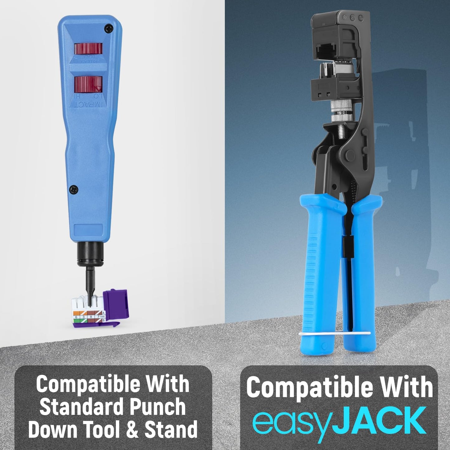 Everest 90° Angled RJ45 Cat6 Keystone Jacks 100-Pack in Purple - Slim Profile Female RJ45 Connectors - Cat 6 Keystone Jack - Compatible with 90° Angled Speed Termination Tool - easyJACK (B094WB91H3)