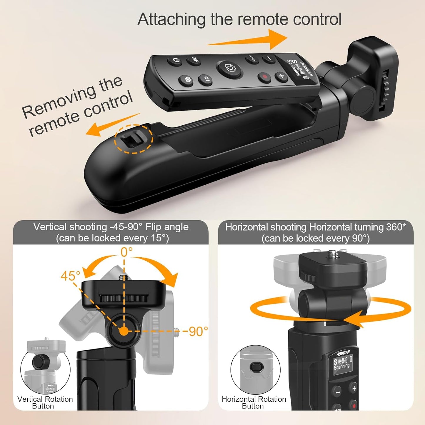 AODELAN for Sony Camera Tripod with Rechargeable Wireless Shutter Release,Shooting Grip Remote Control Handle for ZV-E10,ZV-1F,ZV-1,A7C,A7III,A7R IV,A6100,A6400,A6700,FX30,A9 II,DSC-RX0 II(Black)