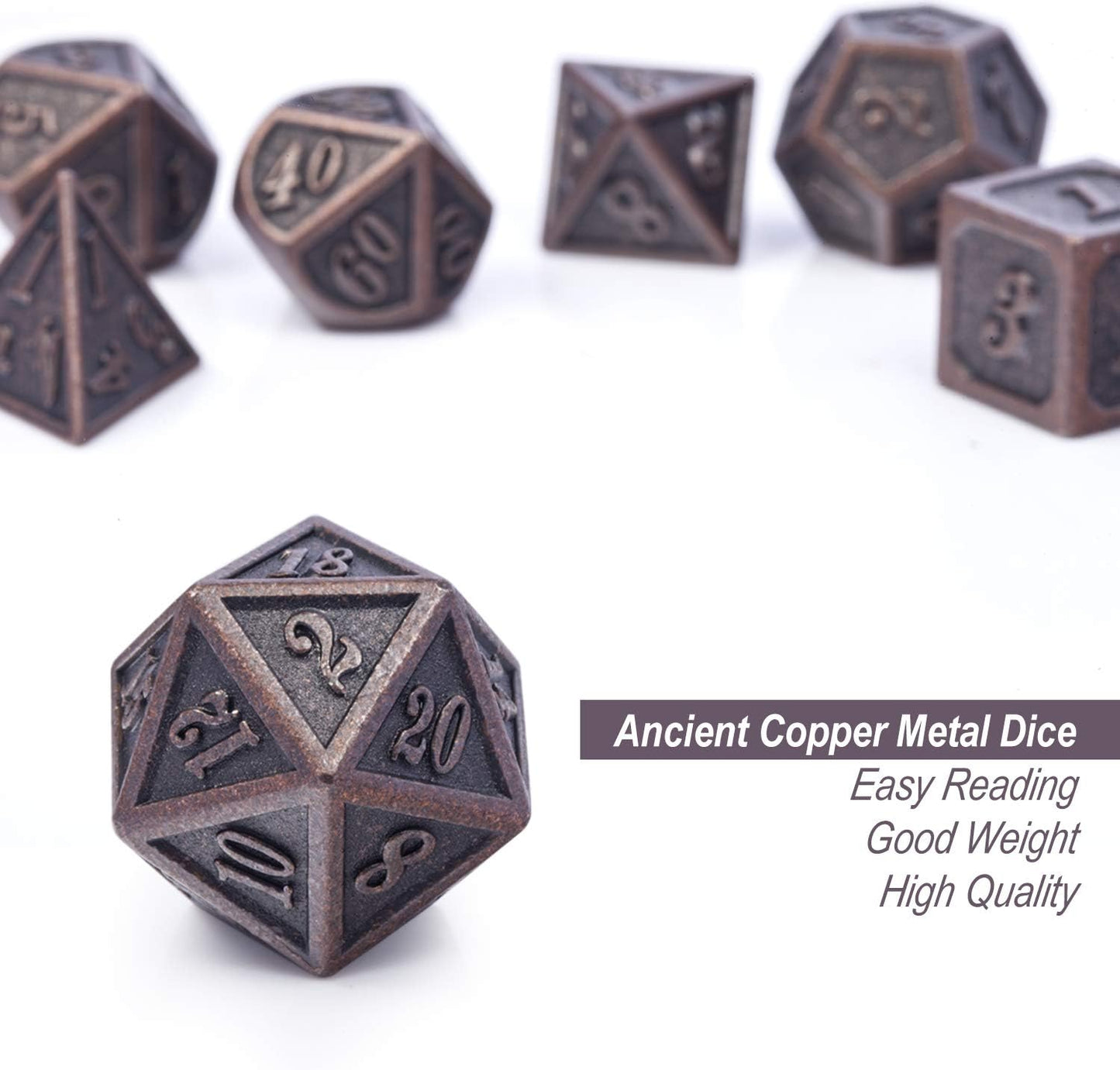 D&D Metal Dice Set, DNDND 7PCS Metallic Ancient Copper Dice with Metal Case for DND Dungeons and Dragons Table Games Roly Playing Rolling