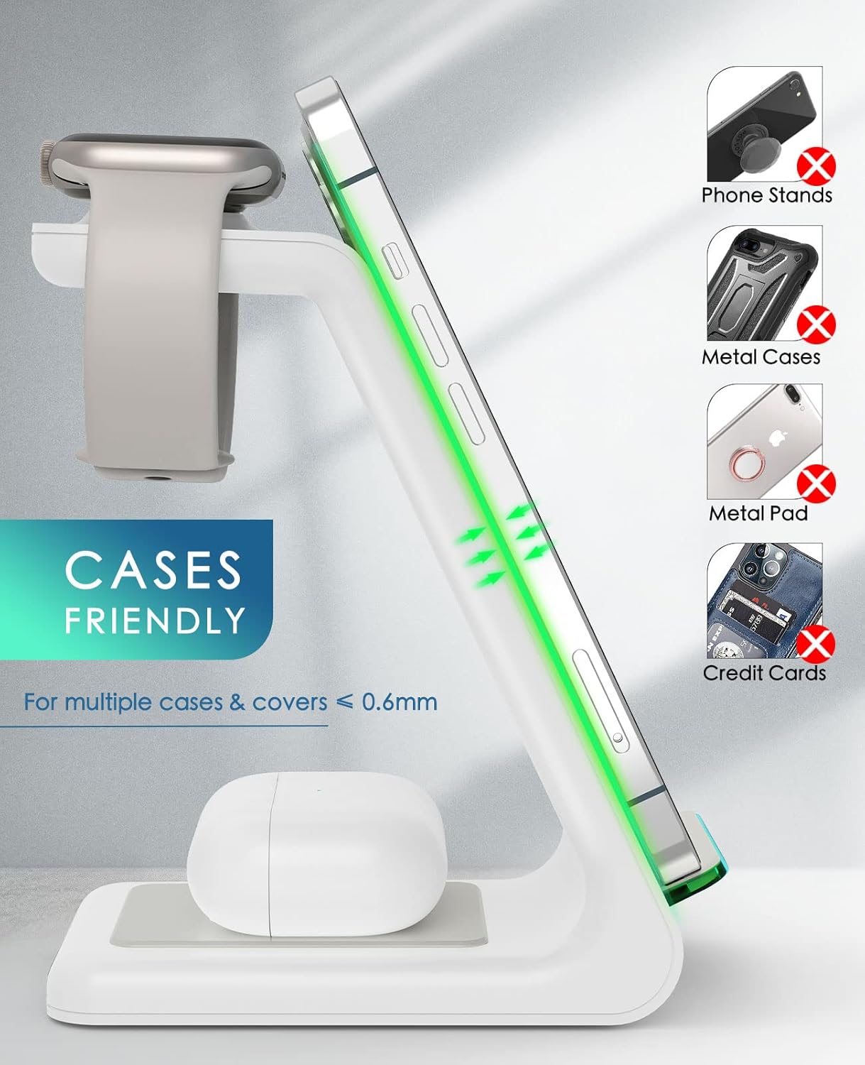 3 in 1 Wireless Charging Station, 2025 Upgraded Fast Desk Charger Station for iPhone 16 15 14 13 12 Pro Max Plus, Charger Stand for Apple Watch 10 9 8 7 6 5 4 3 2 SE, Airpods 4 3 2 Pro