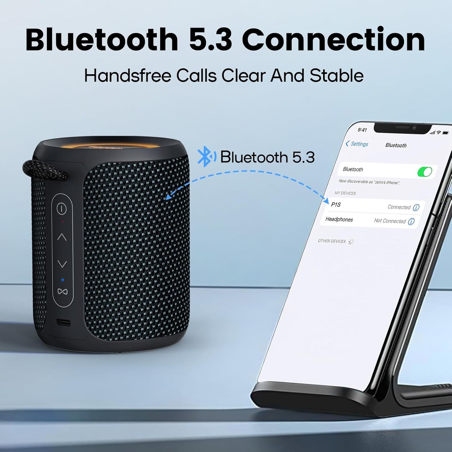 Bluetooth Speaker Wireless,IP67 Waterproof & Dustproof Portable Speaker with Lights,15W Loud Stereo Sound, 2500mAh Battery All Day Playtime, TWS Pairing, BT5.3, Home/Party/Outdoor/Beach (Blue Black)