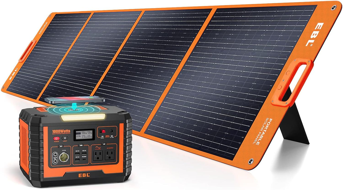 EBL 1000W Solar Generator with 200W Portable Solar Panel, Power Station 1000W, Backup Battery Pack - Solar Kit for RV/Van Camping, Outdoor Home Emergency