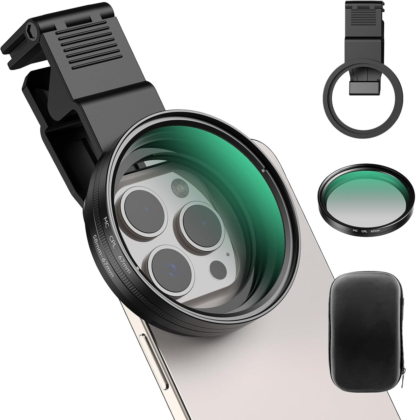 APEXEL CPL Filter 67mm Circular Polarizer Polarizing Filter for iPhone/DSLR for iPhone Camera Lens 16 15 14 13 12 Pro Max Samsung Galaxy Huawei with Adapter Ring, Universal Clip, Cold Shoe