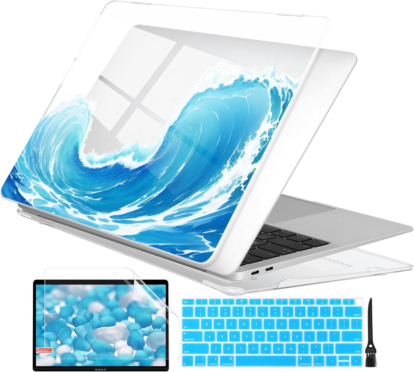 Batianda Case for M1 MacBook Air 13 Inch Model A2337 A2179 A1932 2021 2020 2019 Release,Lovely Creative Series Design Hard Shell with Keyboard Cover & Screen Protector, Blue Waves