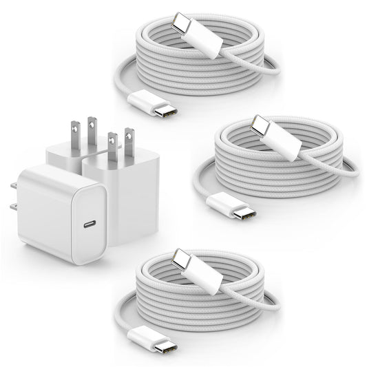 iPhone 16 15 Charger Fast Charging,3Pack 20W USB C Charger Type C Chargers Plug Wall Chargers 10FT USB-C Woven Charge Cable for iPhone 16e/16 Pro Max/16Pro/16 Plus/15 ProMax/iPad Pro/Air/Mini,AirPods