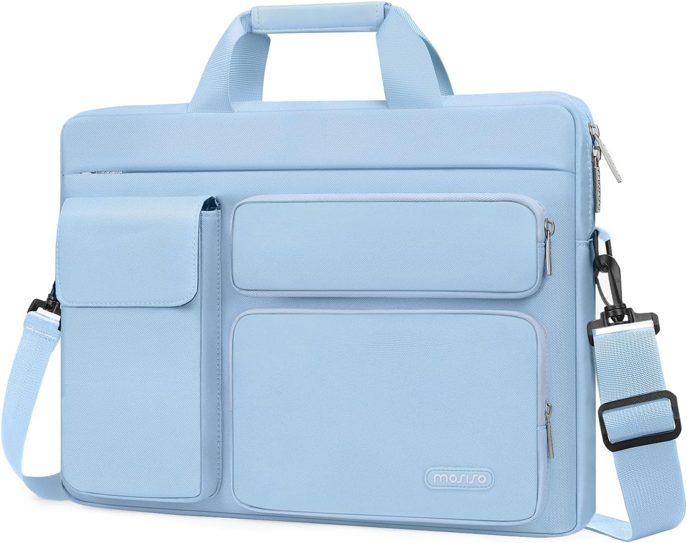 MOSISO Laptop Shoulder Bag, Computer Bag with 2 Raised&1 Flapover&1 Horizontal Pocket&Handle&Belt