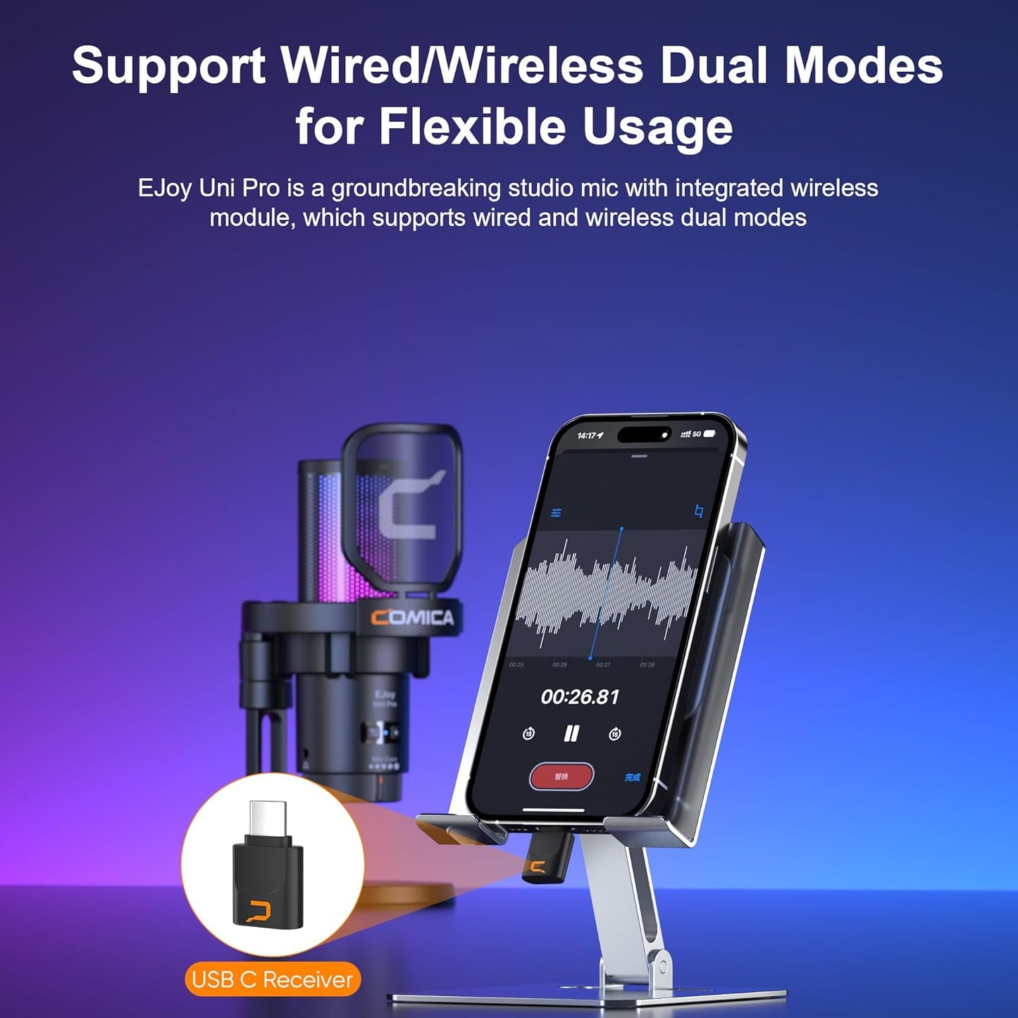 COMICA Ejoy Uni PRO(D) USB Wireless Gaming Microphone with Noise Cancellation, RGB Lights, Monitoring, Muting, Streaming Mic for Computer, PS5, PS4, Streaming, Podcast, Chat, Twitch, Discord