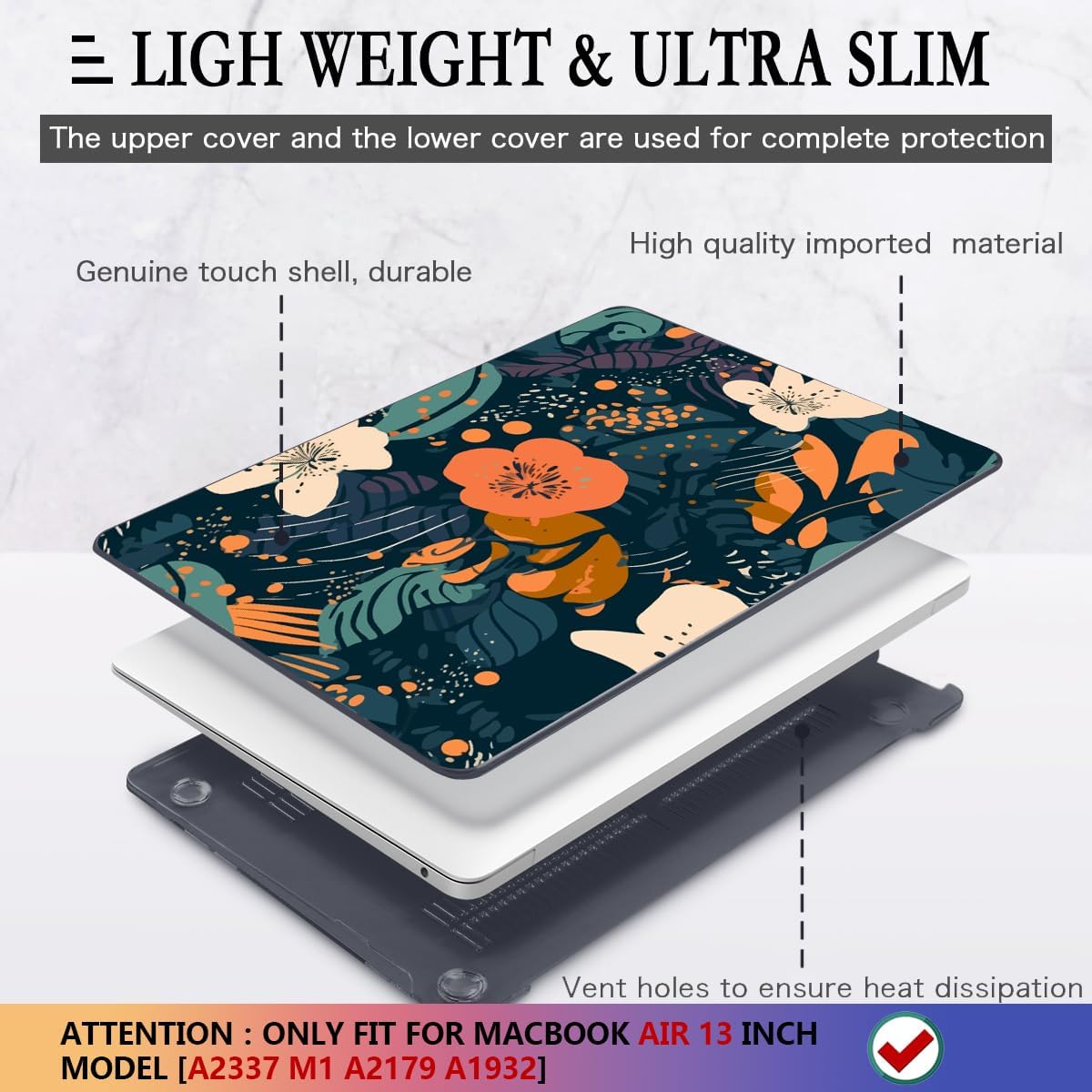 CISSOOK Compatible with MacBook Air 13 inch Case 2021 2020 2019 2018 Release M1 A2337 A2179 A1932, Plastic Flowers Hard Shell&Keyboard Cover&Screen Protector for MacBook Air 13" Case, Little Flower