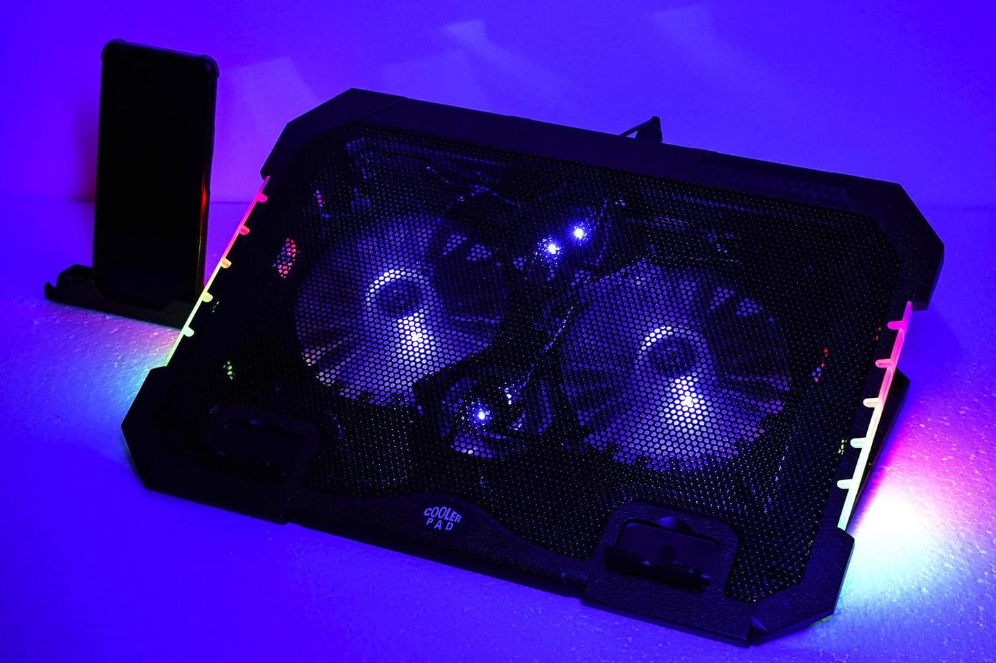 RGB Gaming Laptop Cooling Pad 17-12Inch 4Fans (Customized RGB Sidelight with Switch,Laptop Fan Speed Adjustable,5 Heights Adjustment with Phone Holder)Fit Apple MacBook Laptop Fan Cooling Pad