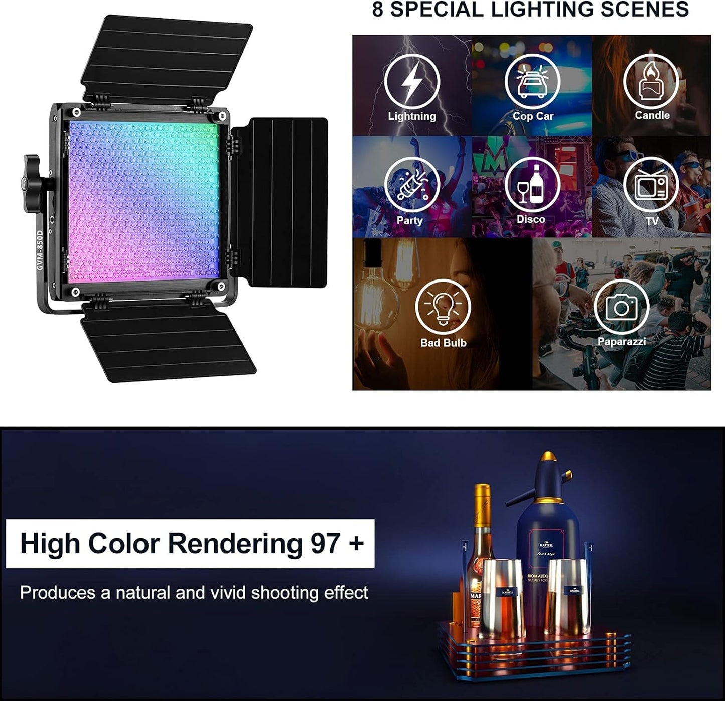 GVM 850D RGB LED Video Lights with 2 Softboxes Stand, 360 ° Full Color Video Lighting Panel with App Control,2 Packs Photography Lighting Kit 40W CRI 97+ for Web Conference, YouTube, Studio, Zoom