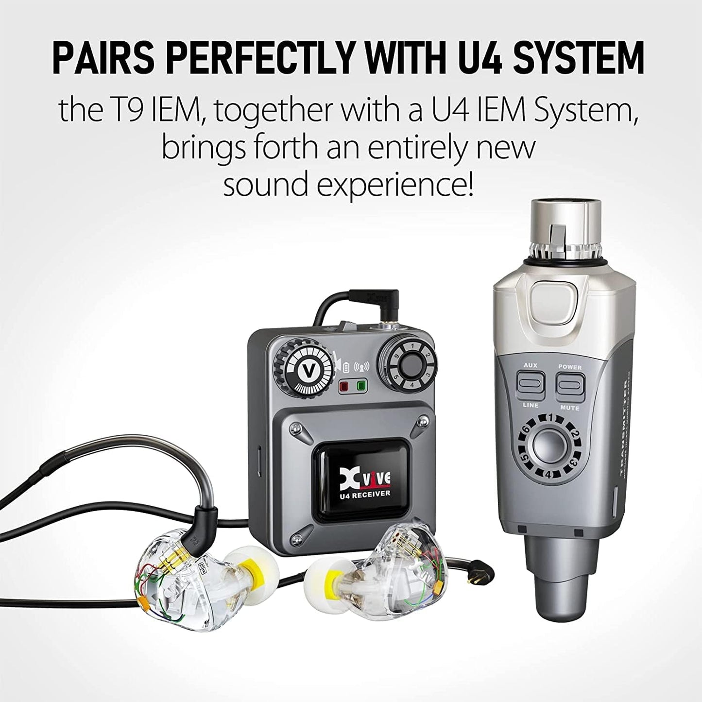 Xvive U4T9 Wireless in-Ear Monitor System with T9 2BAD Earphone Personal IEM for Studio, Band Rehearsal,Live Performance