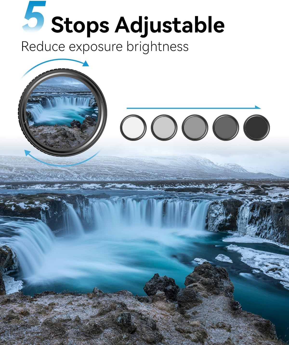 67mm Variable ND2-32 Filter for iPhone/DSLR - Cellphone Neutral Density Lens Attachment with Universal Clip, Compatible with iPhone 16/15/14/13 Pro Max, Samsung Galaxy, Huawei, etc.