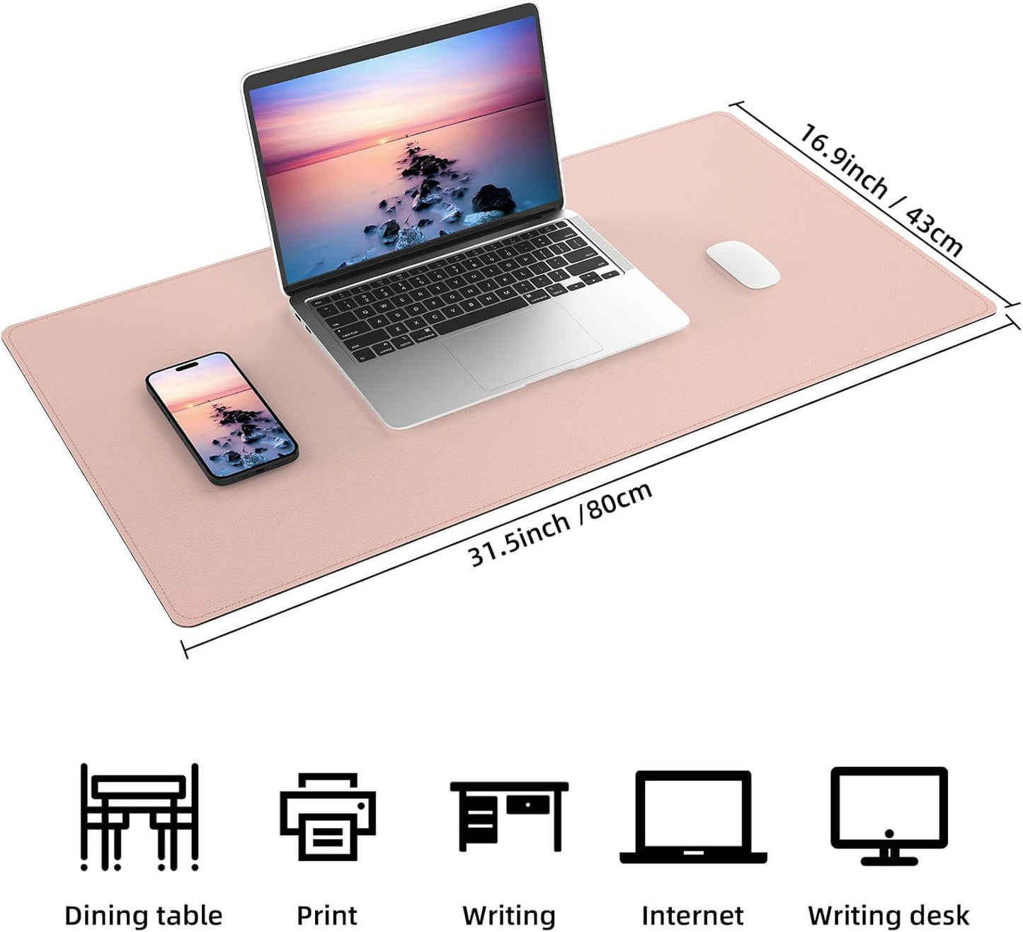 AFIING Dual-Sided Desk Pad, Natural Cork & PU Leather, Desk Mat Protector Non-Slip, Waterproof, Easy Clean,Large Mouse mats for Office and Home Work(Pink, 31.5"x17")