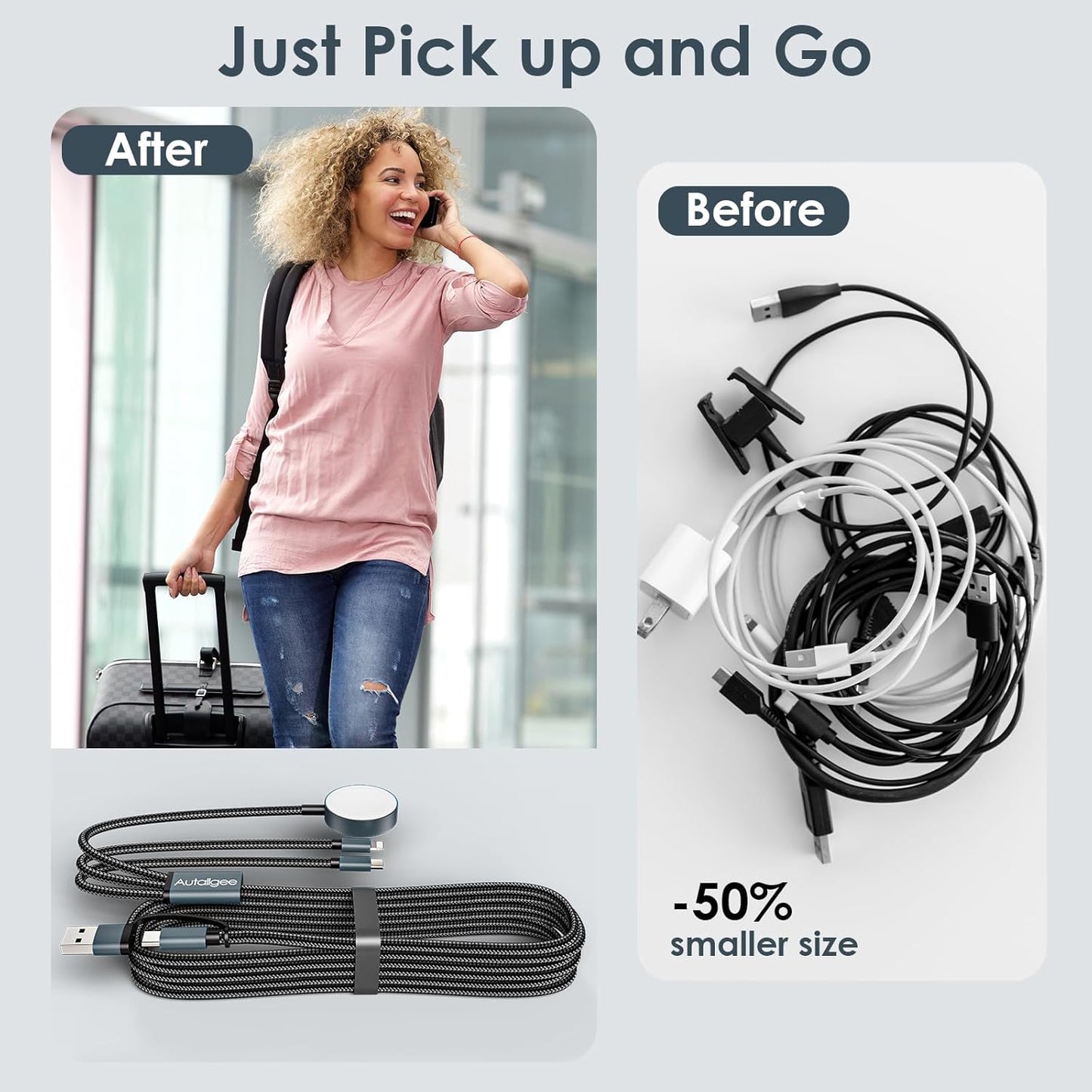 2Pack 4FT Upgraded 3 in 2 Multi Charging Cable for Apple Watch Charger Travel Essentials iWatch Charger Fast Charging Compatible with iWatch Ultra/SE/10/9/8/7/6/5/4/3/2/1,iPhone16/15/14/13/Galaxy S24