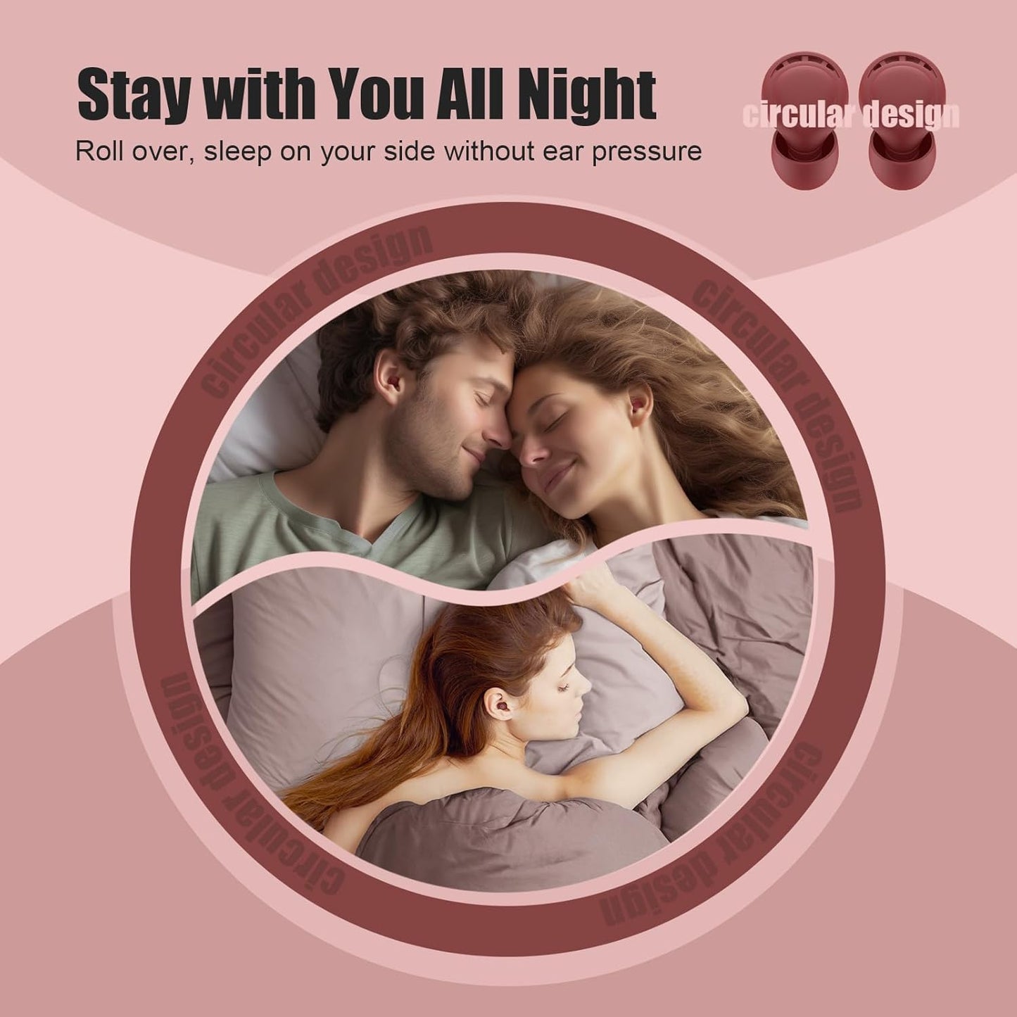 Ear Plugs for Sleeping Noise Reduction, Beinkap Reusable Earplugs Hearing Protection for Focus, Study, Work – 6 Pair Eartips in S/M/L – Flexible Silicone Soft – 35dB Noise Cancelling - Red