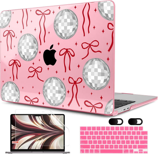 MEEgoodo Case for M4/M3/M2 MacBook Air 13.6 inch Case 2025 2024 2022, Fit Model A3240/A3113/A2681, Laptop Hard Shell with Keyboard Cover Compatible with MacBook Air 13 inch, Disco Balls & Red Bows