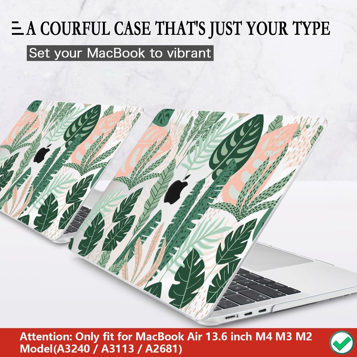 CISSOOK MacBook Air 13.6 inch Case A2681 M2 A3113 M3 with Touch ID, Tropical Palm Leaves, Hard Shell, Keyboard Cover, Screen Protector, Type C Adapter