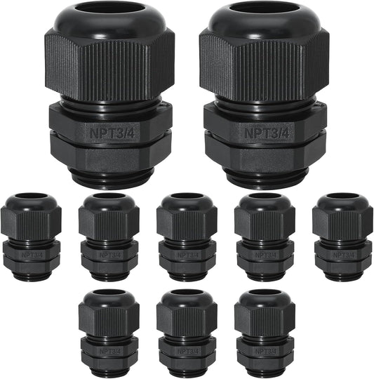 20 Pcs 3/4" NPT Nylon Cable Glands, IP68 Waterproof Adjustable Cord Grip Cable Connector Strain Relief Wire Protectors for 13-18mm Cable Diameter, Black