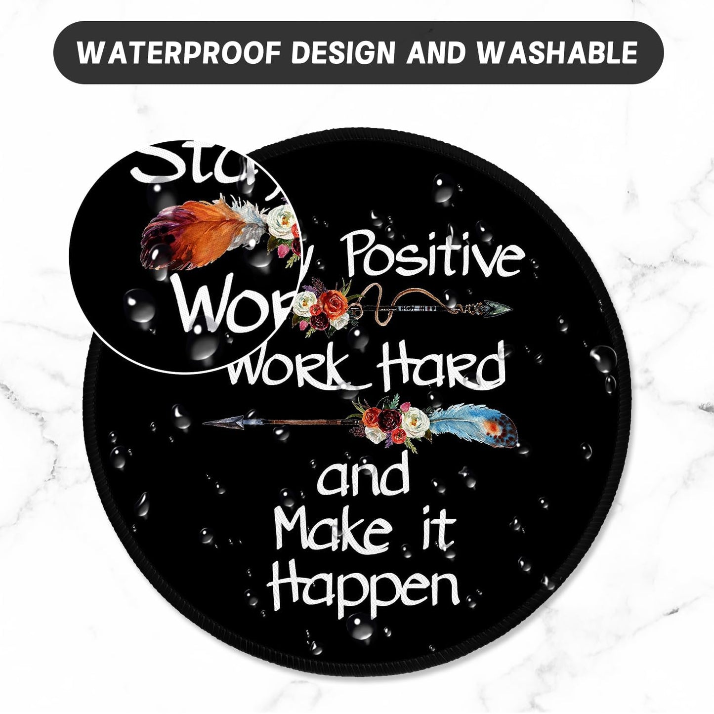 ITNRSIIET Round Mouse Pad with Stitched Edge Premium-Textured Waterproof Non-Slip Rubber Base Desktop Protection Mat Diameter 8.7 inches, Inspirational Quote Black