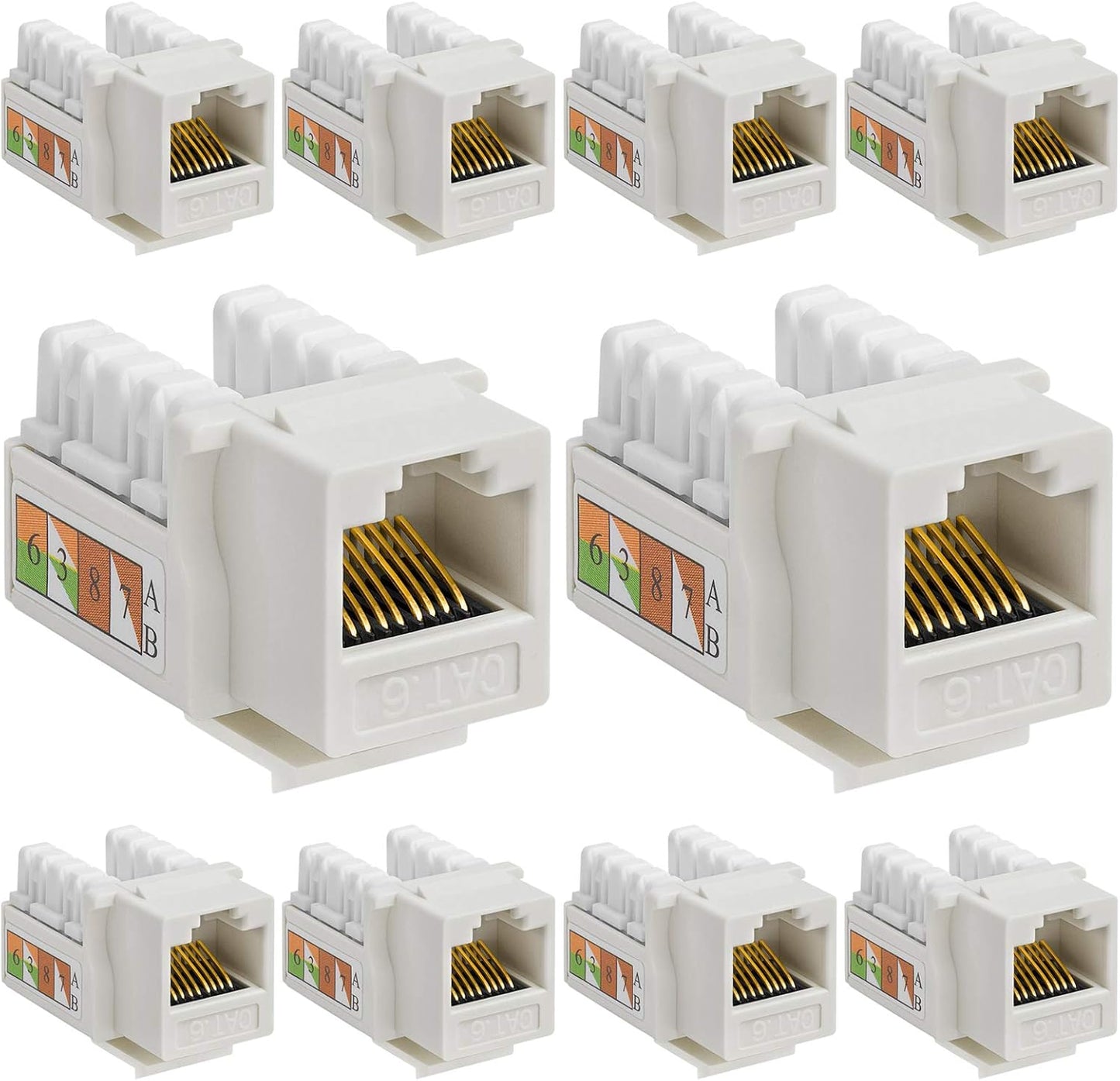 Cmple - 10 Pack Cat6 Keystone Jack Insert Punch Down RJ45 Connectors RJ45 Keystone Jack 90 Degree Female for Wall Plates, Patch Panels, Patch Cables, Ethernet Cables - White