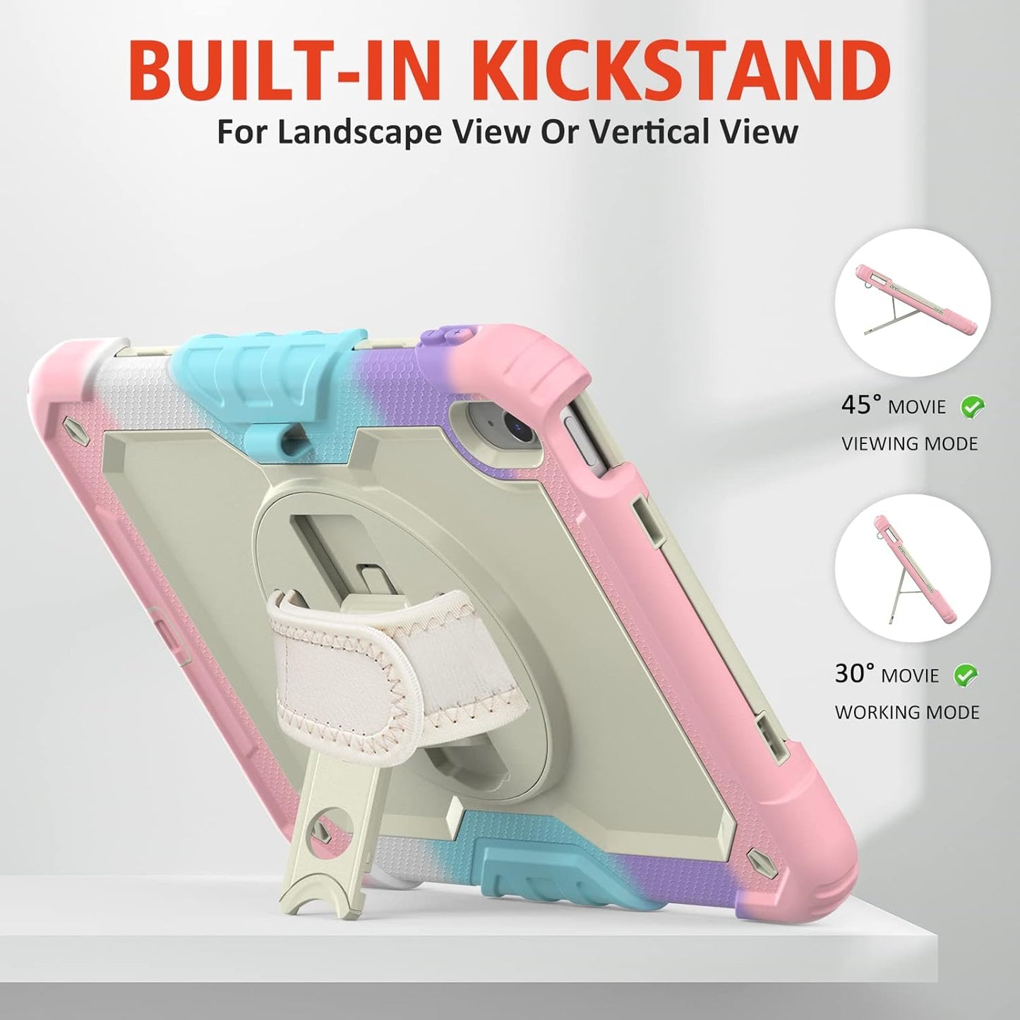 Ambison Case for iPad A16 11th/10th Generation 11"/10.9'' 2025/2022,Heavy Duty Shockproof Case with Tempered Glass Screen Protector, 360° Rotating Handle Strap&Stand,Shoulder Strap-Pink