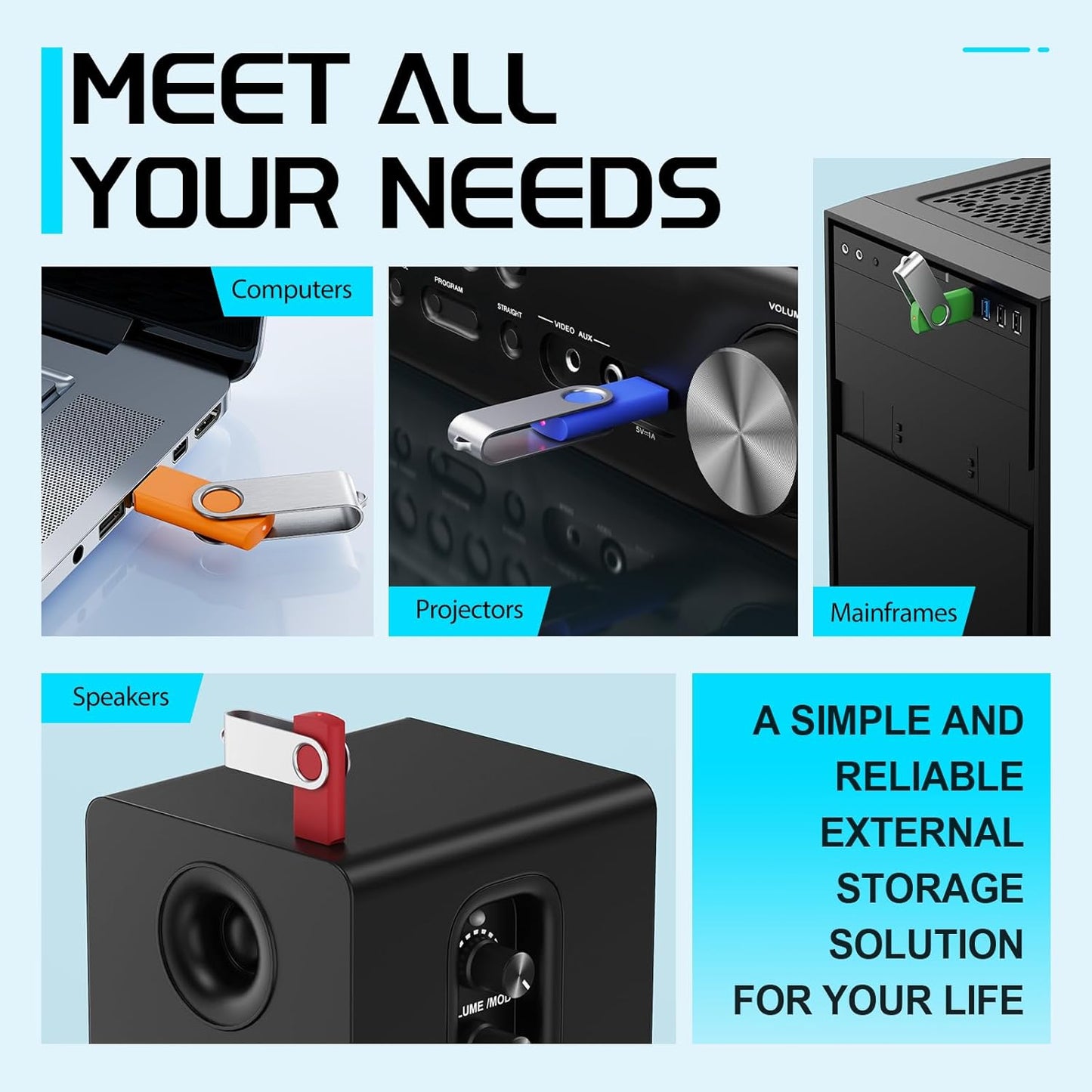 FEBNISCTE 16GB Flash Drive, Jump Drive 10 Pack, Memoria USB 2.0 Multi-Coloured, USB Thumb Drive 16gb Swivel mit 10 Cords Jump Drive with LED Light for Data Storage/Transfer