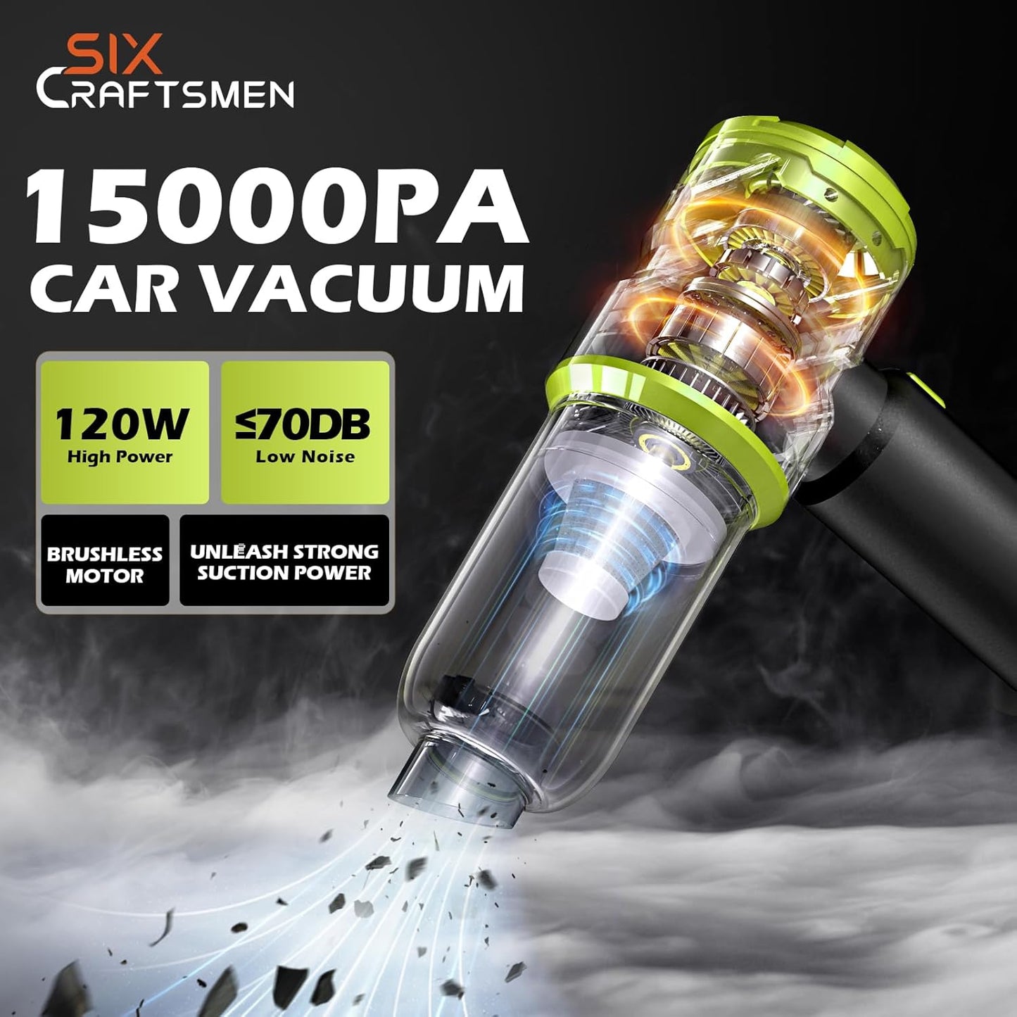 Handheld Car Vacuum with 15000PA Power, 4 in 1 Small Powerful Cordless Vacuum Cleaner & Air Duster with 2000mAh Battery, Rechargeable Portable Mini Hand Held Vacuum for Car,Home,Office,Pet Hair（Green）