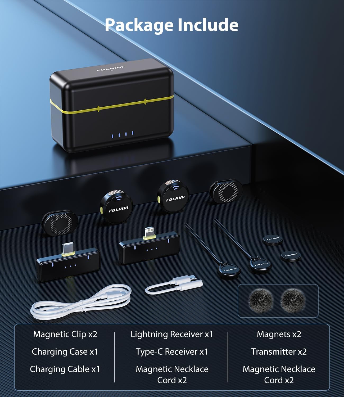 FULAIM X3 Wireless Lavalier Microphone with 32H Charging Case for iPhone/Android/PC, DSP Noise Reduction Mini Lapel Microphone for Video Recording, Vlogging, YouTube, Interview (X3-Case)