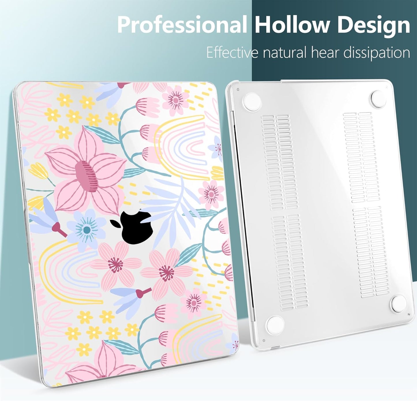 TWOLSKOO Compatible with M4 MacBook Air 15 inch Case 2025-2023 Released Model M4 A3241 M3 A3114 M2 A2941, Plastic Hard Shell & Screen Protector & Keyboard Cover & Type C Adapter, Floral Spring