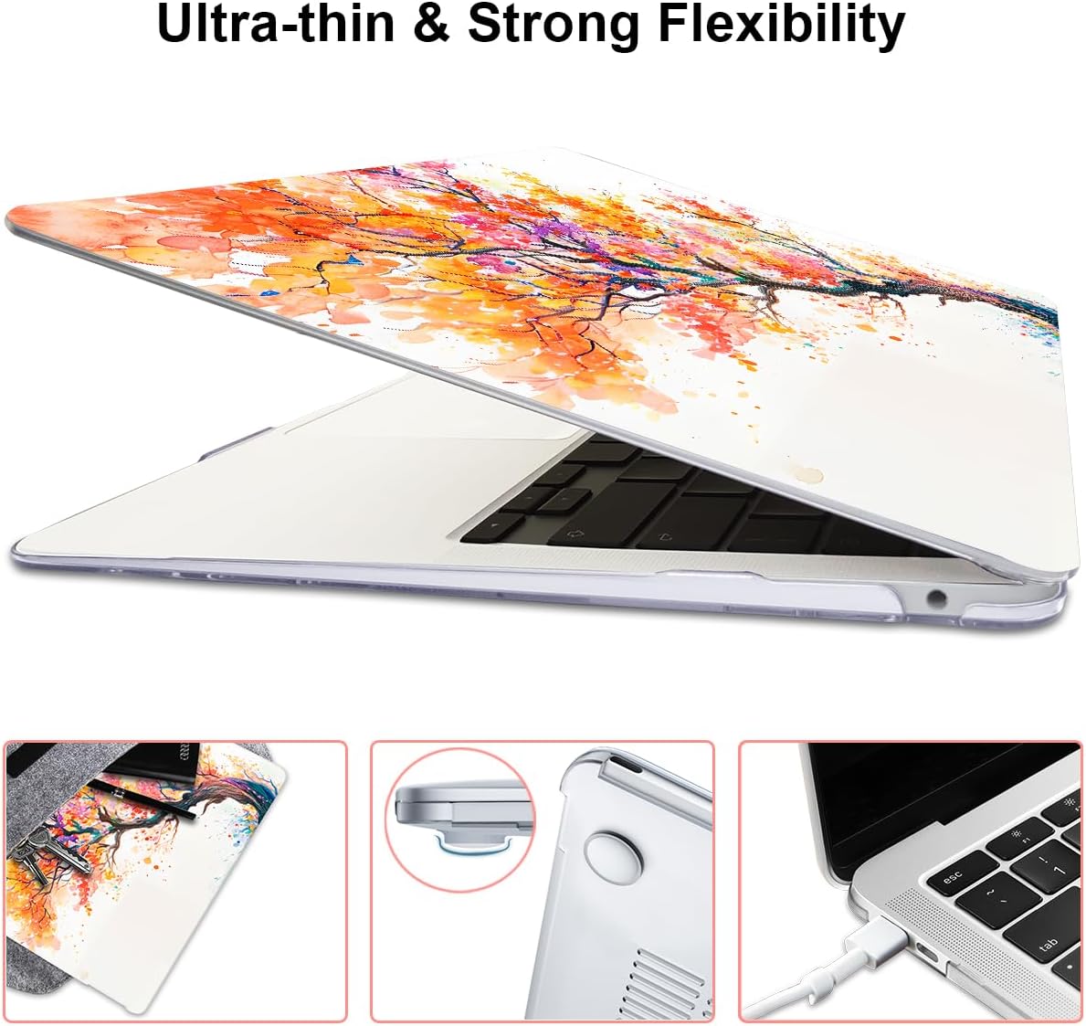 Compatible with MacBook Air 13 inch Case M1 A2337 A2179 A1932 2021 2020 2019 2018 Release with Retina Display & Touch ID, Crystal Pattern Plastic Hard Shell Case Cover, Phoenix Tree Flowers