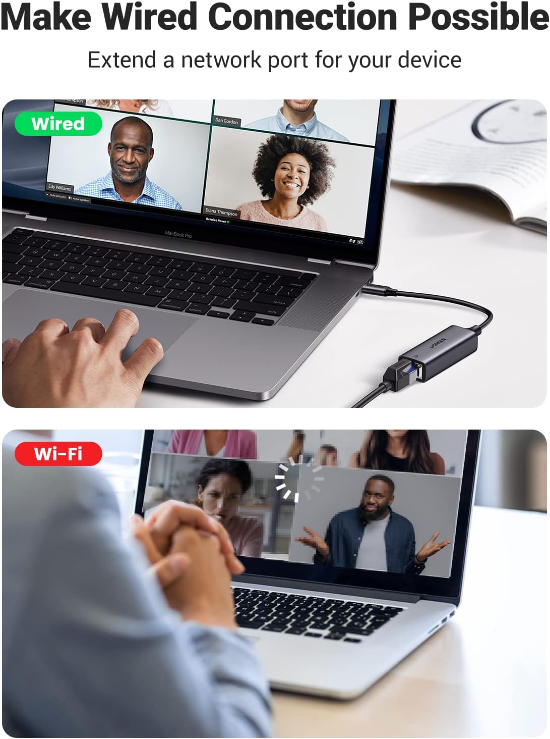 UGREEN USB C to Ethernet Adapter, 1000Mbps, RJ45, Driver-Free, Compatible with Windows, MacOS, iPadOS, ChromeOS, Android, Laptop, Tablet, Smartphone